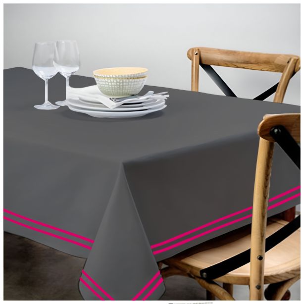 Double Embroidery Border Sateen Cotton Solid Table Cloth - Dark Grey