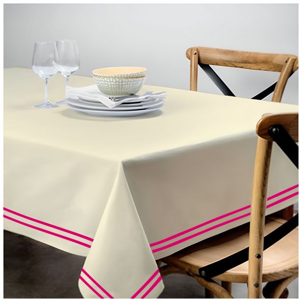 Double Embroidery Border Sateen Cotton Solid Table Cloth - Ivory