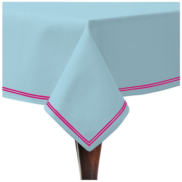 Double Embroidery Border Sateen Cotton Solid Table Cloth - Light Blue