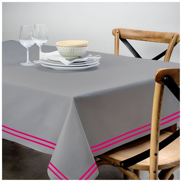 Double Embroidery Border Sateen Cotton Solid Table Cloth - Light Grey