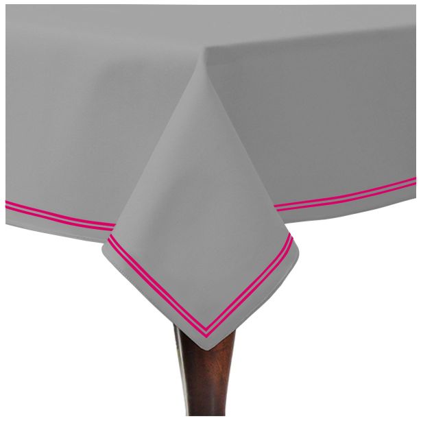 Double Embroidery Border Sateen Cotton Solid Table Cloth - Light Grey