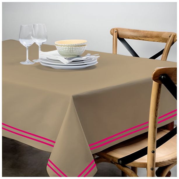 Double Embroidery Border Sateen Cotton Solid Table Cloth - Taupe