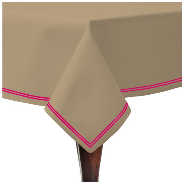 Double Embroidery Border Sateen Cotton Solid Table Cloth - Taupe