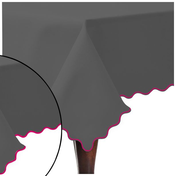 Scallop Embroidery Sateen Cotton Solid Table Cloth - Dark Grey