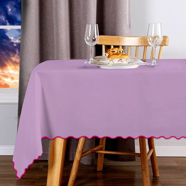 Scallop Embroidery Sateen Cotton Solid Table Cloth - Lilac