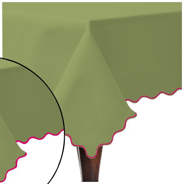 Scallop Embroidery Sateen Cotton Solid Table Cloth - Sage