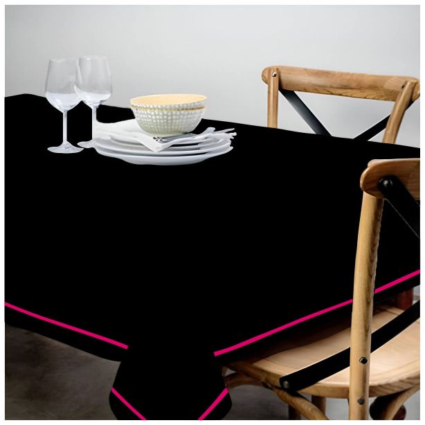 Single Embroidery Border Sateen Cotton Solid Table Cloth - Black