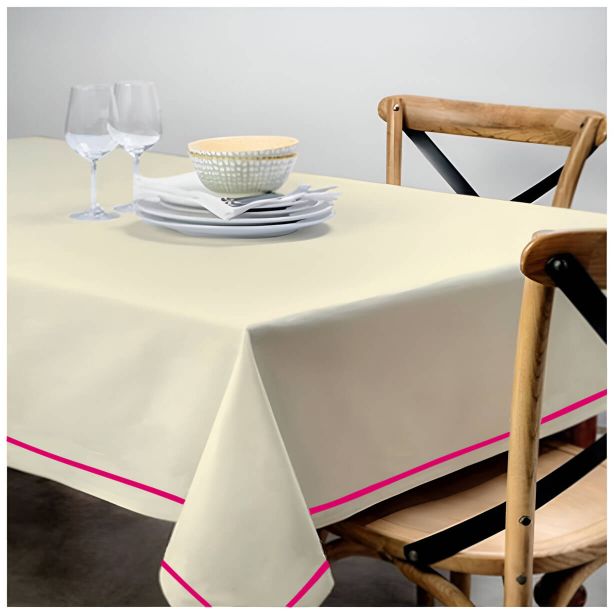 Single Embroidery Border Sateen Cotton Solid Table Cloth - Ivory