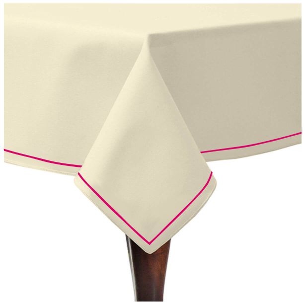 Single Embroidery Border Sateen Cotton Solid Table Cloth - Ivory