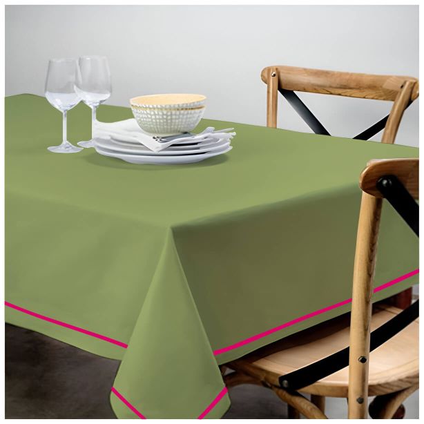 Single Embroidery Border Sateen Cotton Solid Table Cloth - Sage