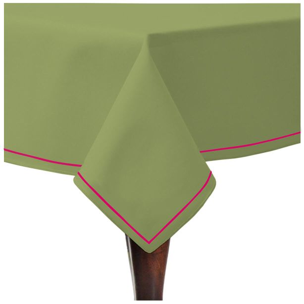 Single Embroidery Border Sateen Cotton Solid Table Cloth - Sage
