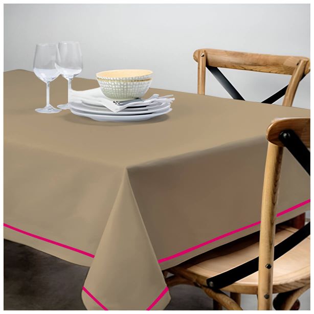 Single Embroidery Border Sateen Cotton Solid Table Cloth - Taupe