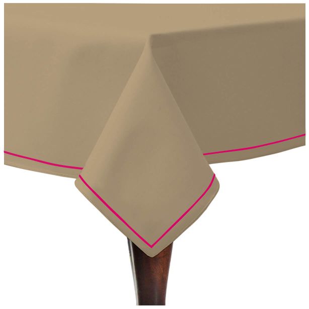 Single Embroidery Border Sateen Cotton Solid Table Cloth - Taupe