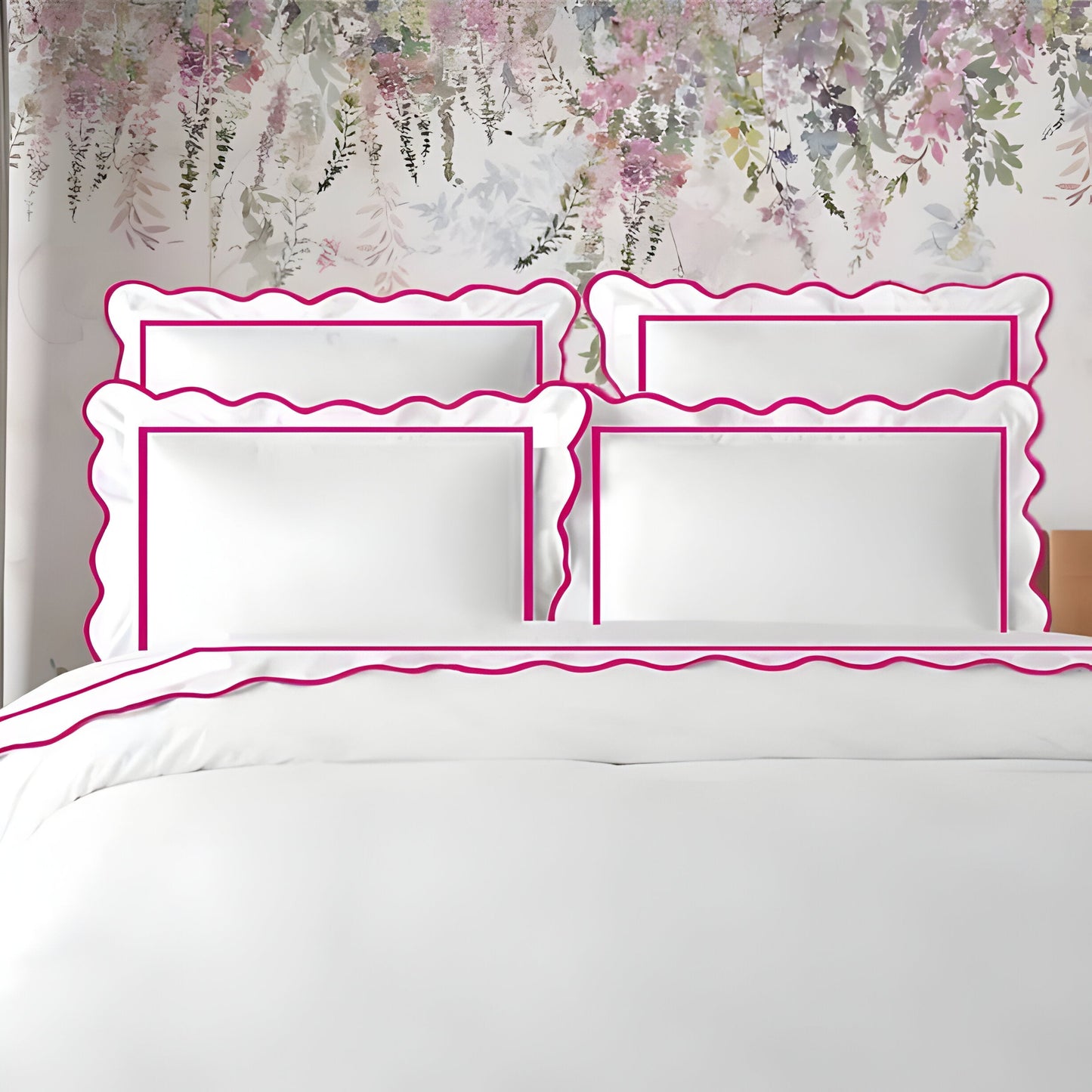 400TC Cotton Scallop Embroidery & Border Sateen Solid Duvet Cover Set