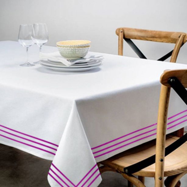 Triple Embroidery Border Sateen Cotton Solid Table Cloth