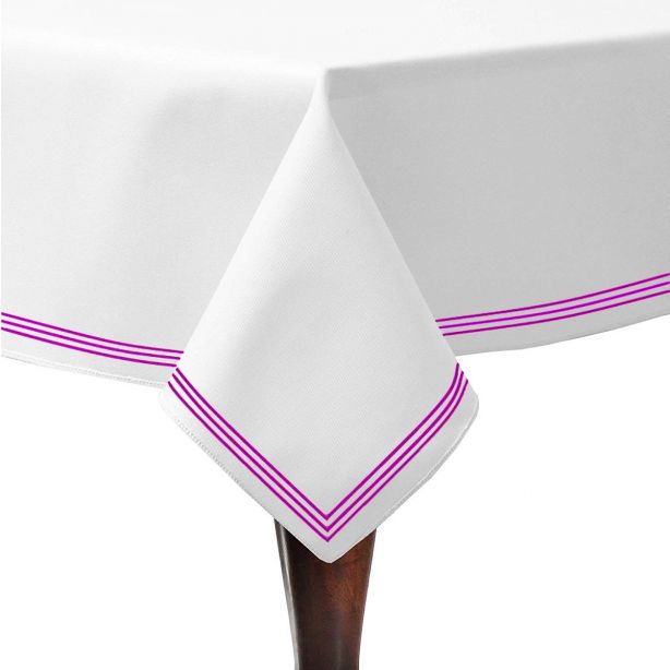 Triple Embroidery Border Sateen Poly Cotton Solid Table Cloth