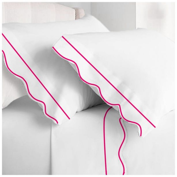 400TC Cotton Scallop Embroidery & Border Sateen Solid Sheet Set