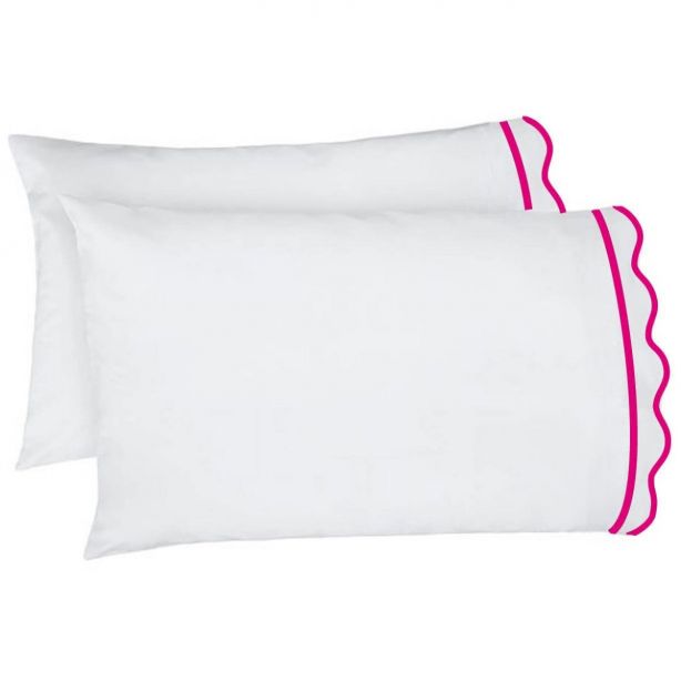 400TC Cotton Scallop Embroidery & Border Sateen Solid Sheet Set