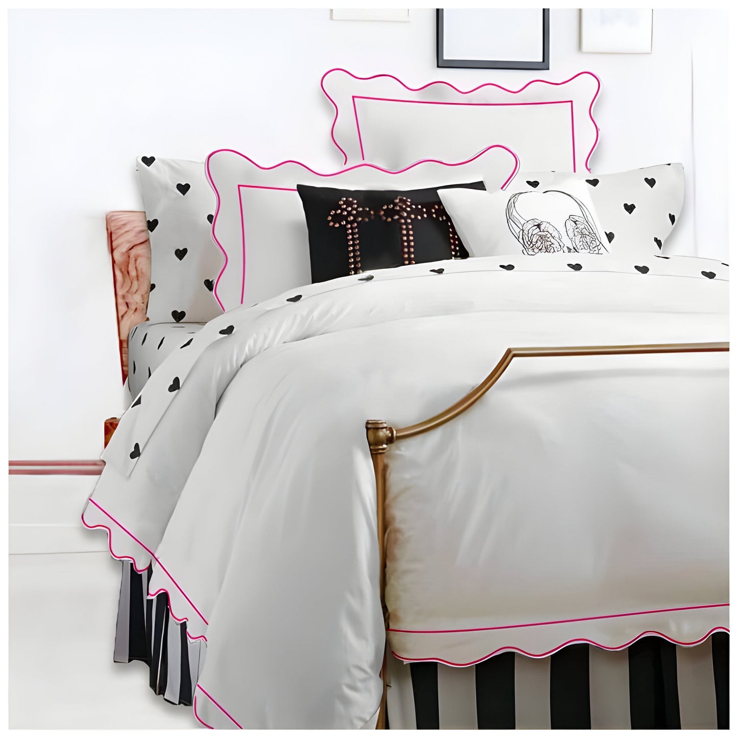 400TC Cotton Scallop Embroidery & Border Sateen Solid Duvet Cover Set