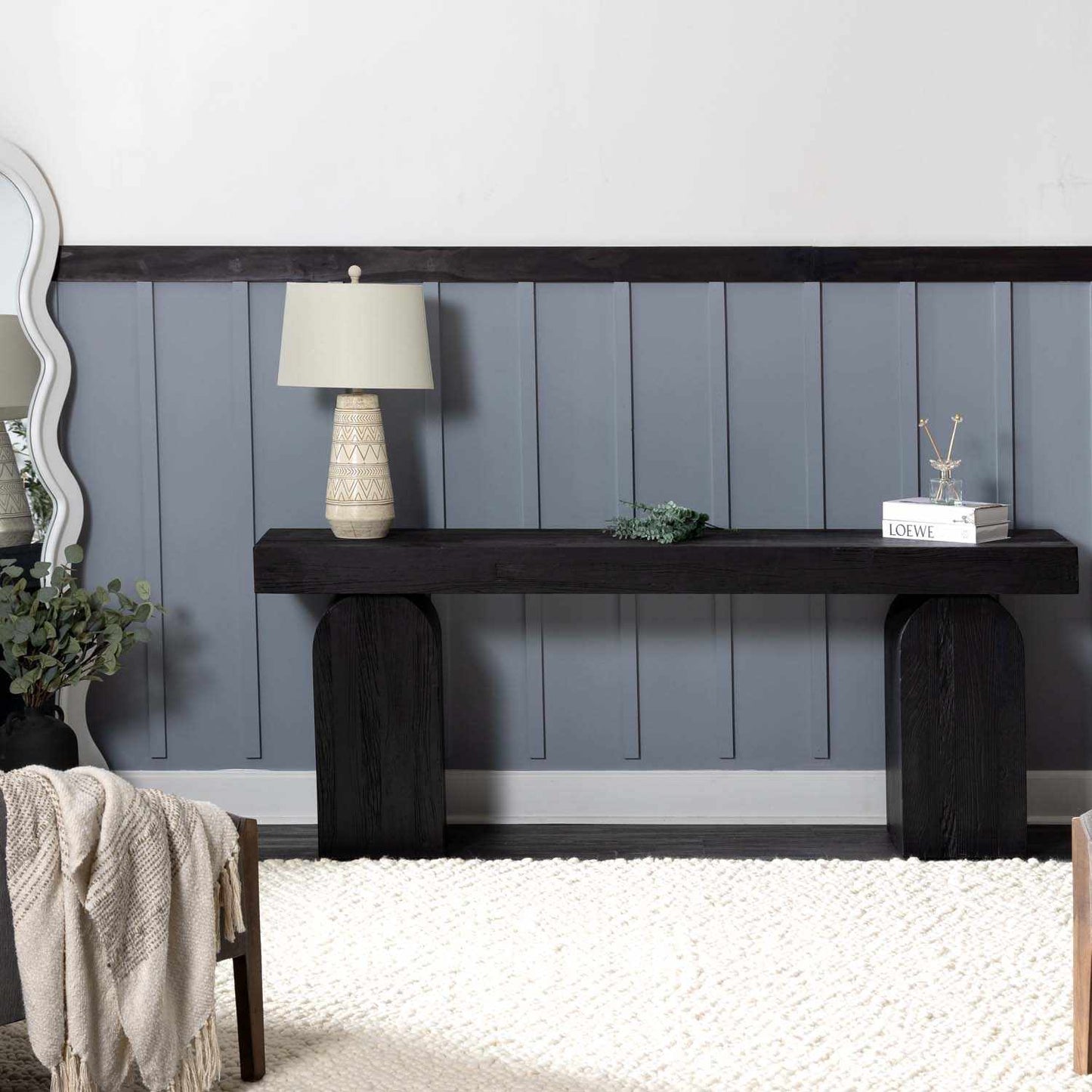 Tan and Cream Resin Lamp with White Linen Table Lamp