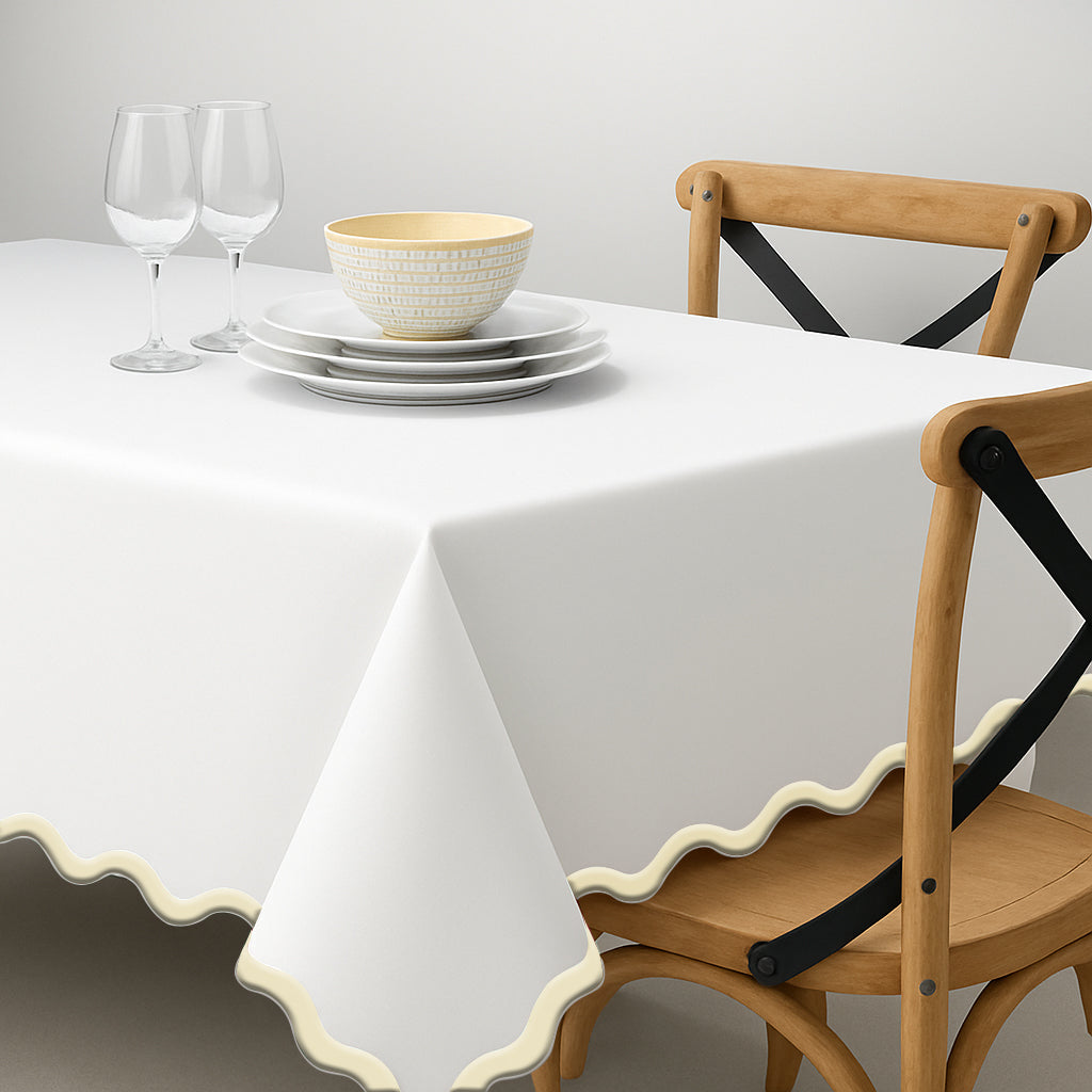 Applique Scalloped Embroidery Cotton Table Cloth