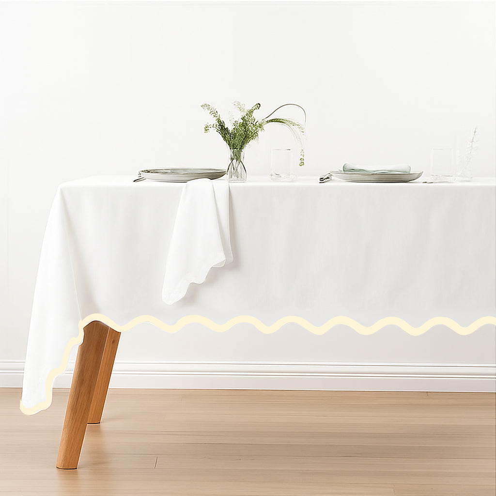Applique Scalloped Embroidery Cotton Table Cloth