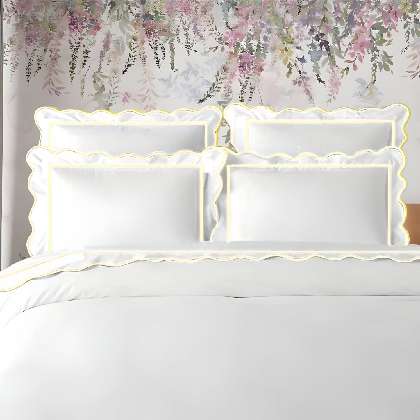 400TC Cotton Scallop Embroidery & Border Sateen Solid Duvet Cover Set