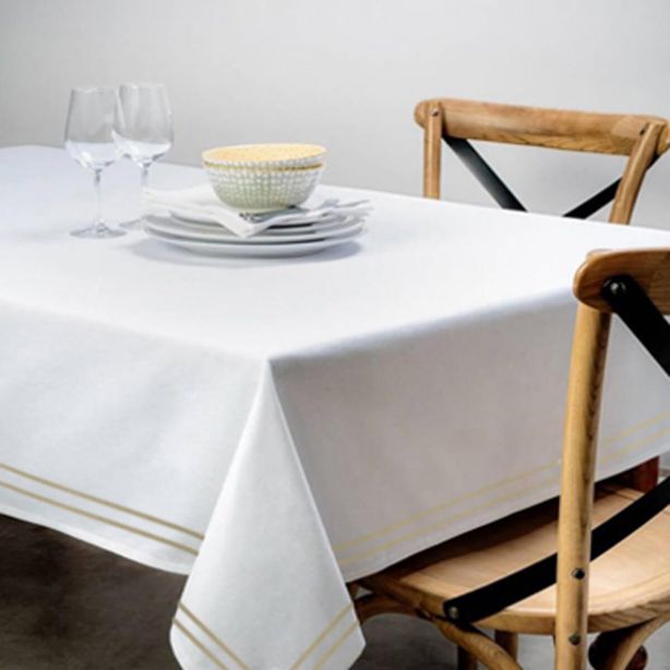 Double Embroidery Border Poly Cotton Sateen Solid Table Cloth