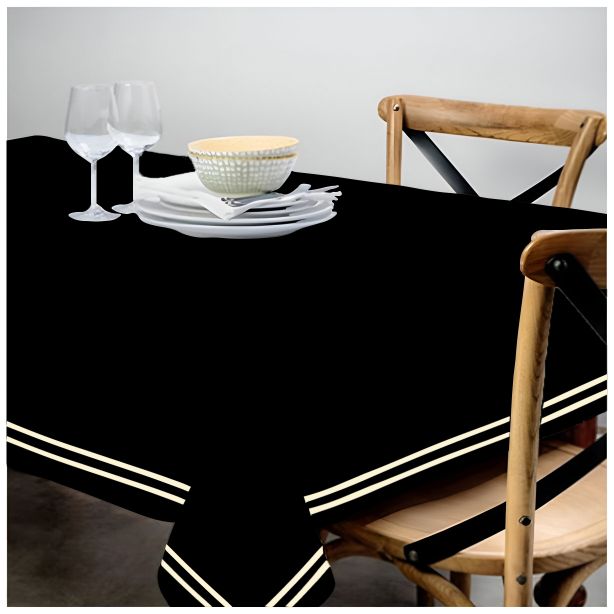 Double Embroidery Border Sateen Cotton Solid Table Cloth - Black