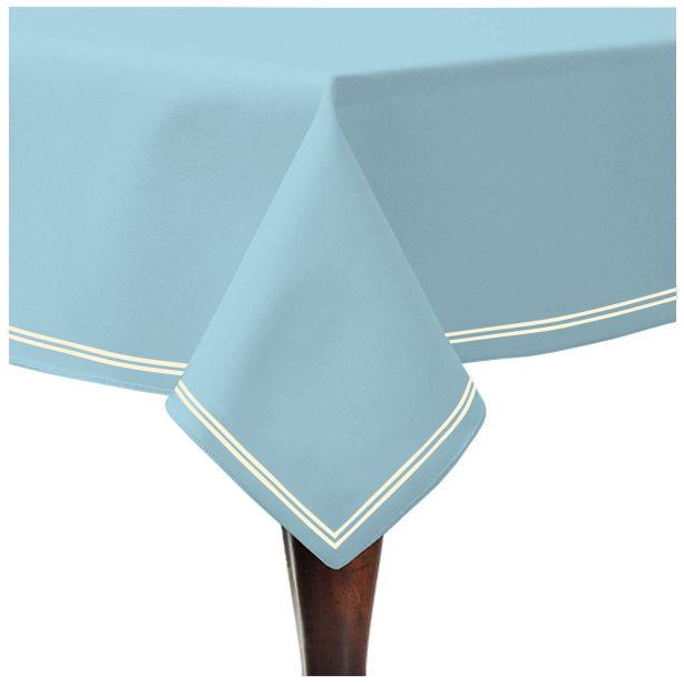 Double Embroidery Border Sateen Cotton Solid Table Cloth - Light Blue