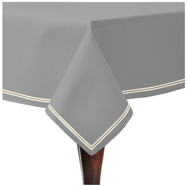 Double Embroidery Border Sateen Cotton Solid Table Cloth - Light Grey