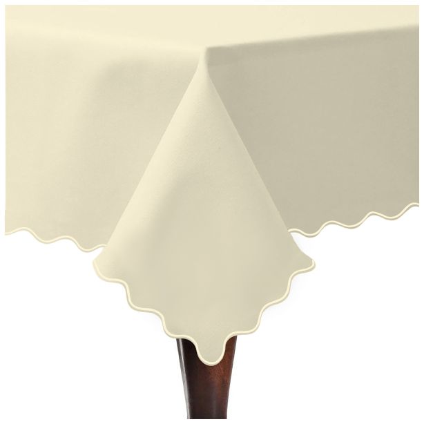 Scallop Embroidery Sateen Cotton Solid Table Cloth - Ivory