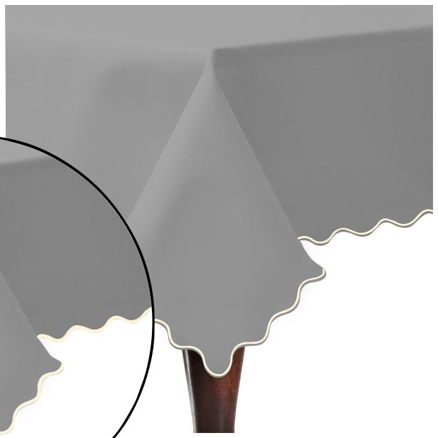 Scallop Embroidery Sateen Cotton Solid Table Cloth - Light Grey