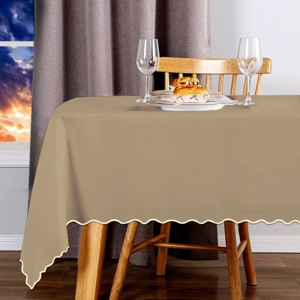 Scallop Embroidery Sateen Cotton Solid Table Cloth - Taupe