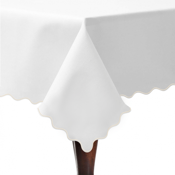 Scallop Embroidery Sateen Poly Cotton Solid Table Cloth