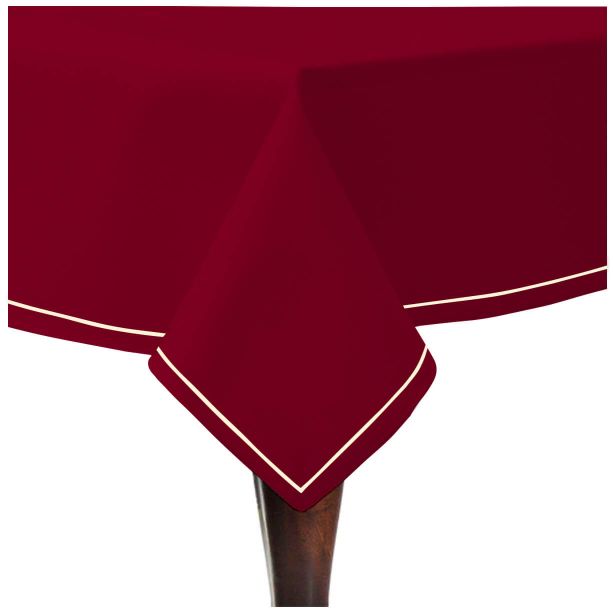Single Embroidery Border Sateen Cotton Solid Table Cloth - Burgundy