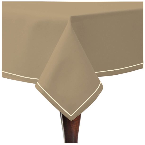 Single Embroidery Border Sateen Cotton Solid Table Cloth - Taupe