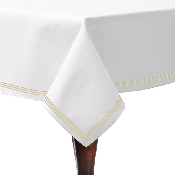 Triple Embroidery Border Sateen Poly Cotton Solid Table Cloth