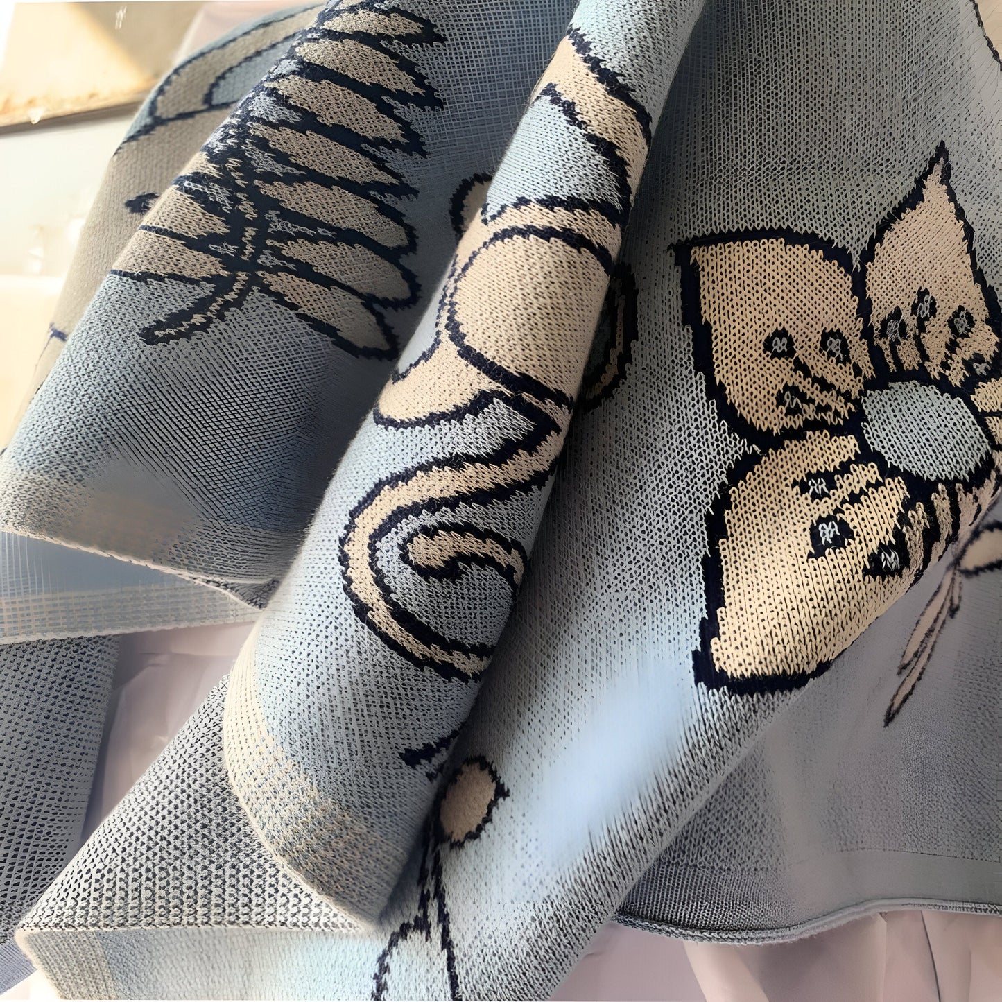 Jungle Animals Blue Knitted Cotton Baby Blanket