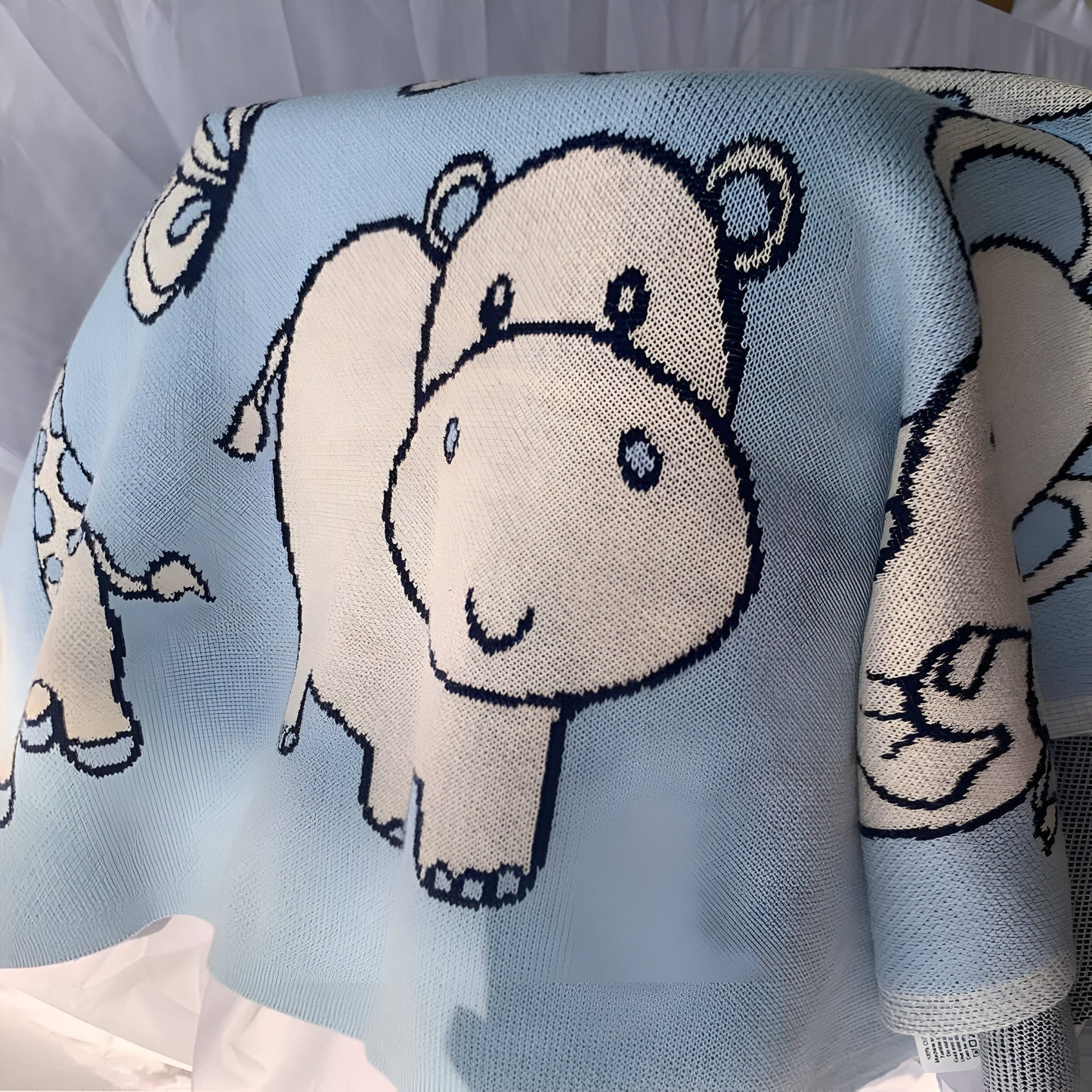 Jungle Animals Blue Knitted Cotton Baby Blanket