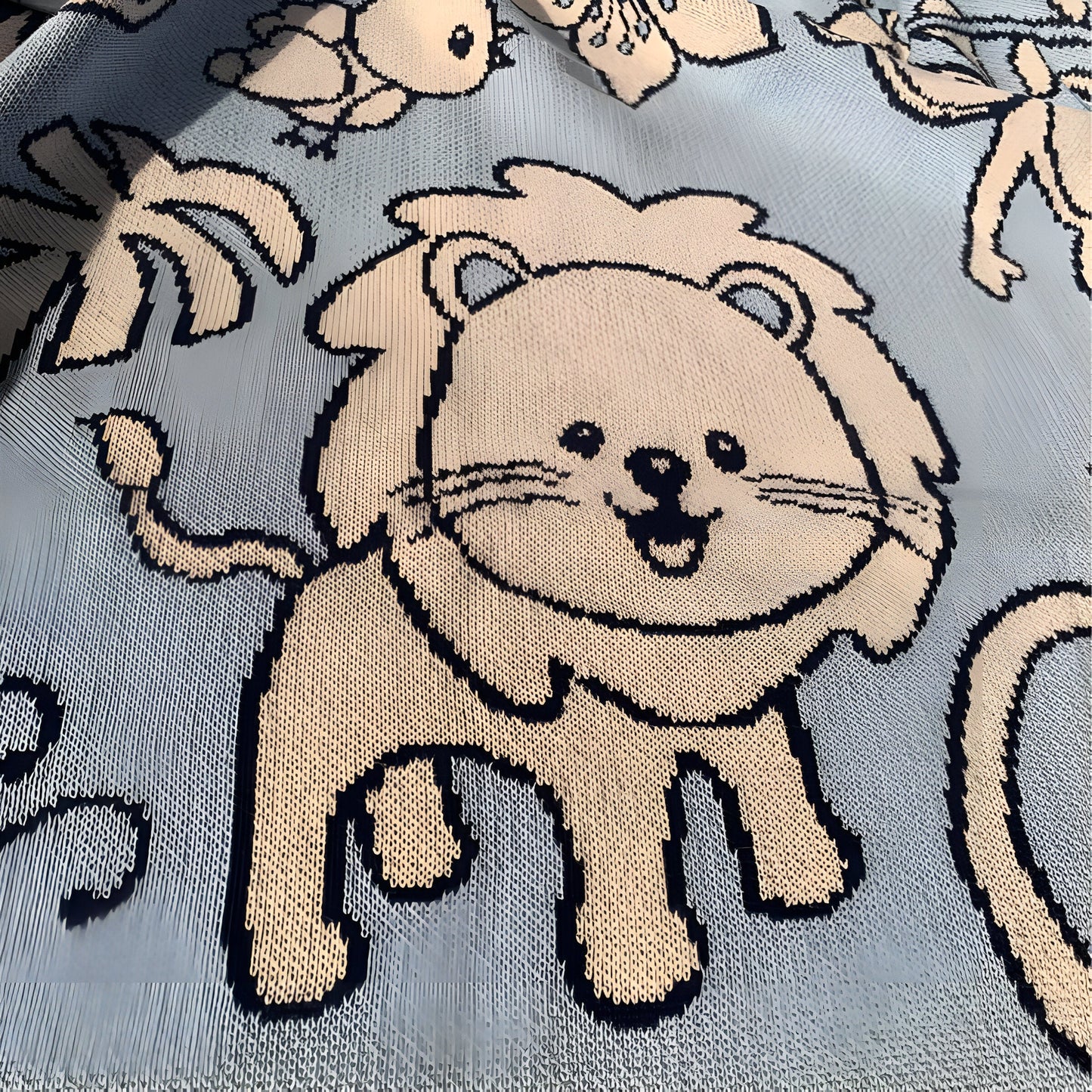 Jungle Animals Blue Knitted Cotton Baby Blanket