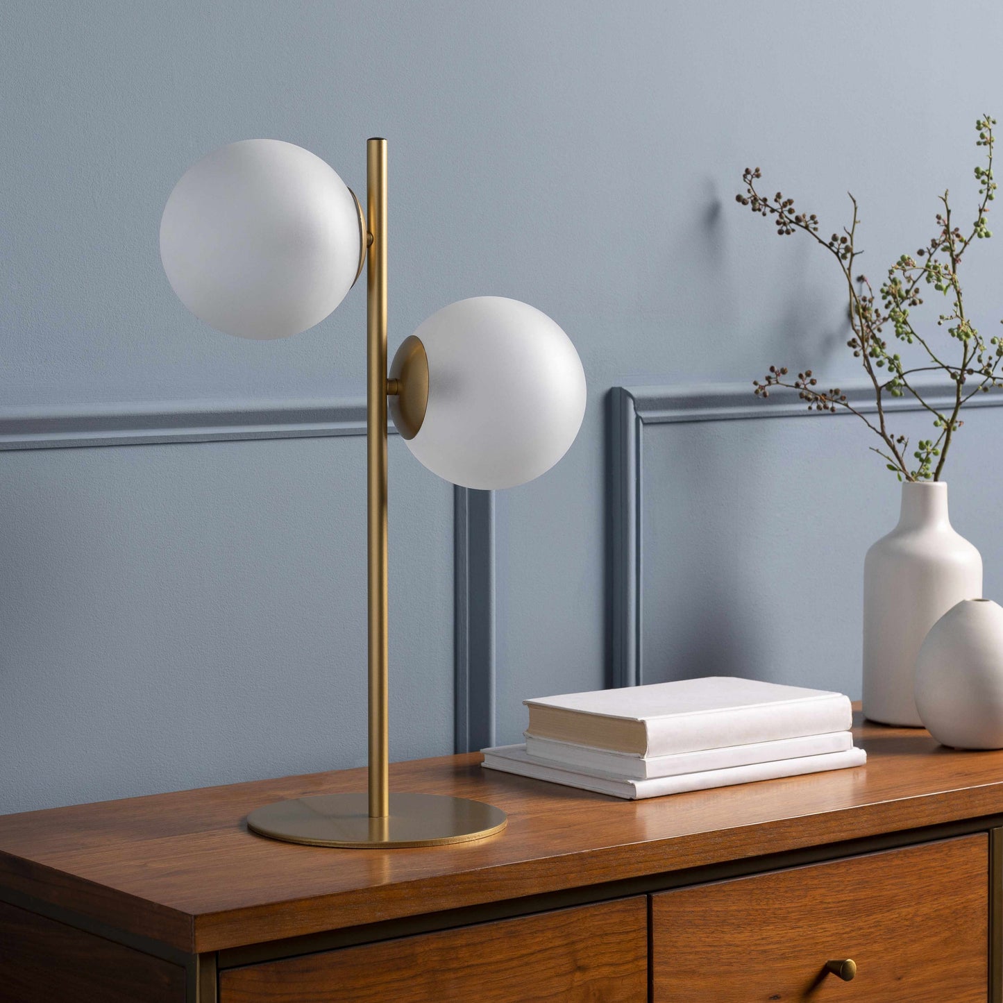 Mustard Modern Table Lamp with glass details for bedside or console tables