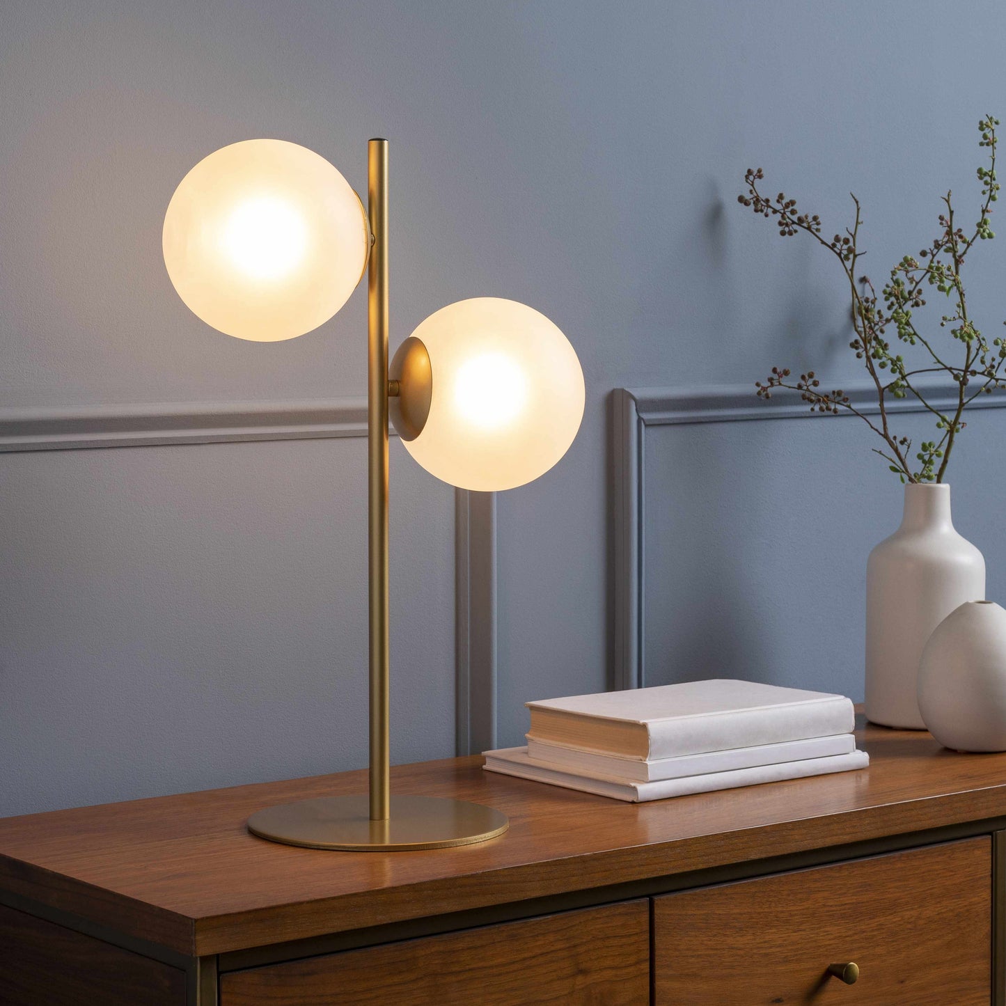 Mustard Modern Table Lamp with glass details for bedside or console tables