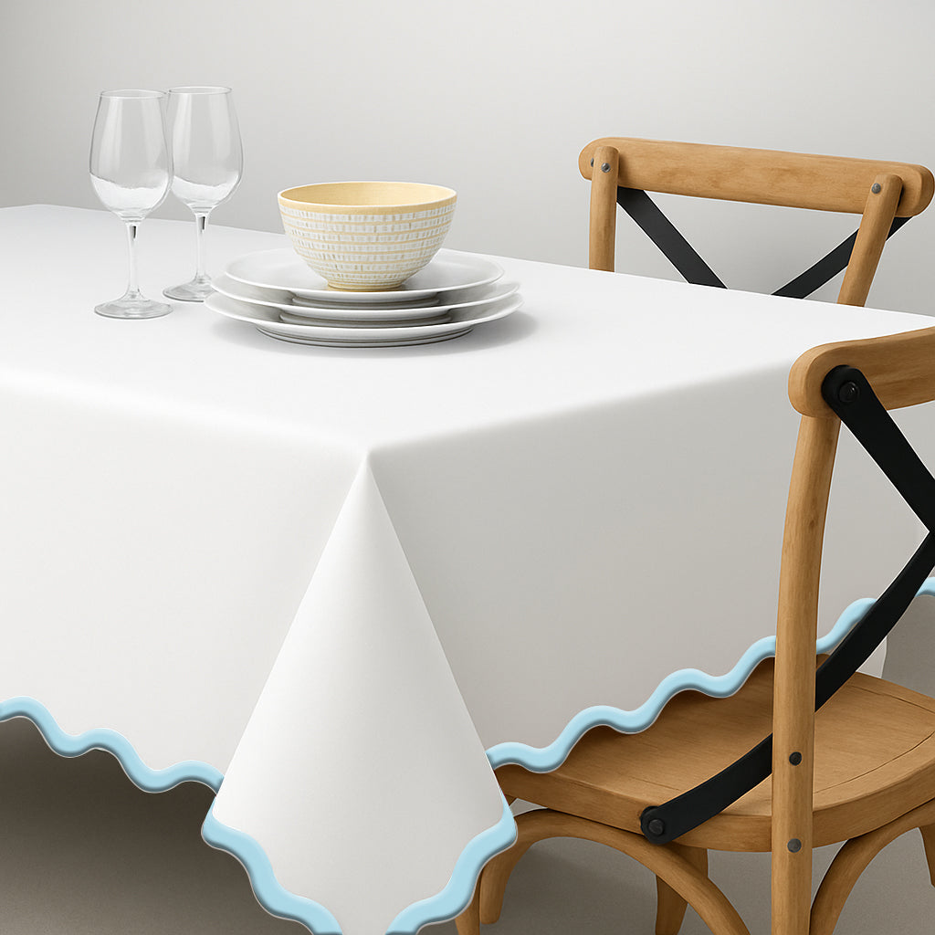 Applique Scalloped Embroidery Cotton Table Cloth