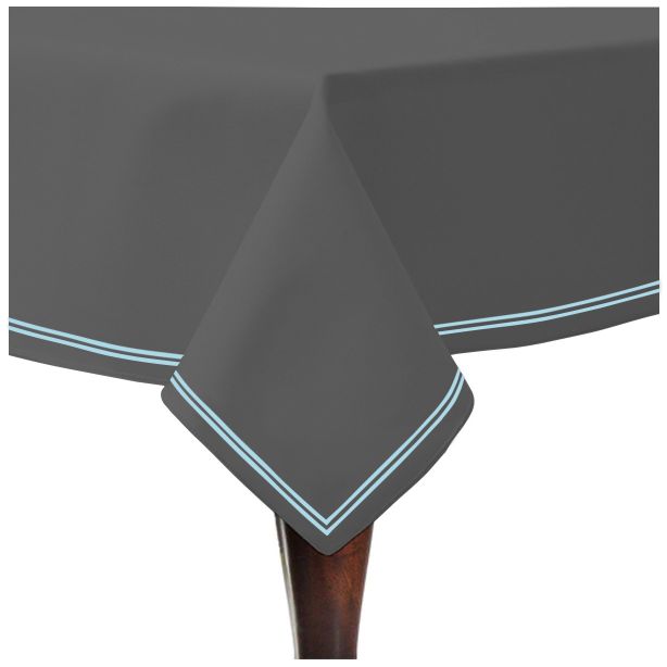 Double Embroidery Border Sateen Cotton Solid Table Cloth - Dark Grey