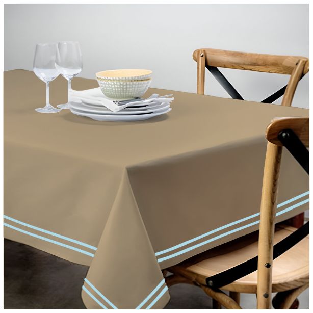 Double Embroidery Border Sateen Cotton Solid Table Cloth - Taupe