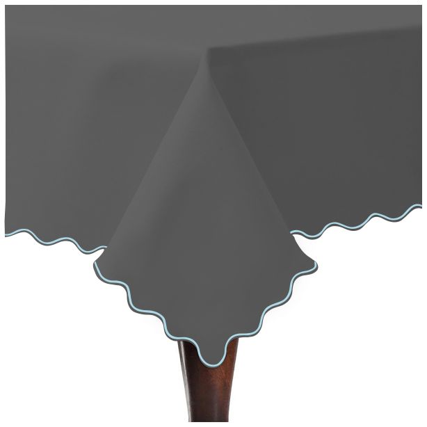 Scallop Embroidery Sateen Cotton Solid Table Cloth - Dark Grey