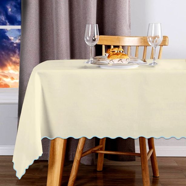 Scallop Embroidery Sateen Cotton Solid Table Cloth - Ivory