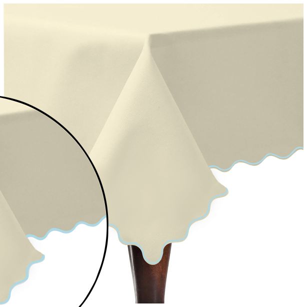 Scallop Embroidery Sateen Cotton Solid Table Cloth - Ivory