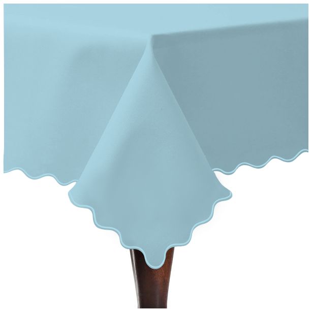 Scallop Embroidery Sateen Cotton Solid Table Cloth - Light Blue